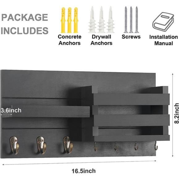 Mail Organizer for Wall Mount–Key Holder with Shelf Includes Letter Holder&Hooks - Picture 5 of 7